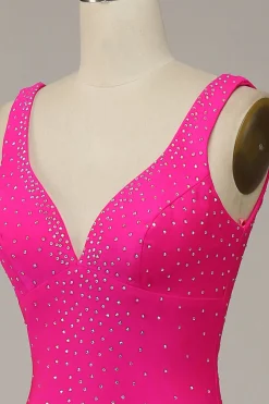 Fuchsia Sereia Vestido de Festa Com Contas Gola em V
