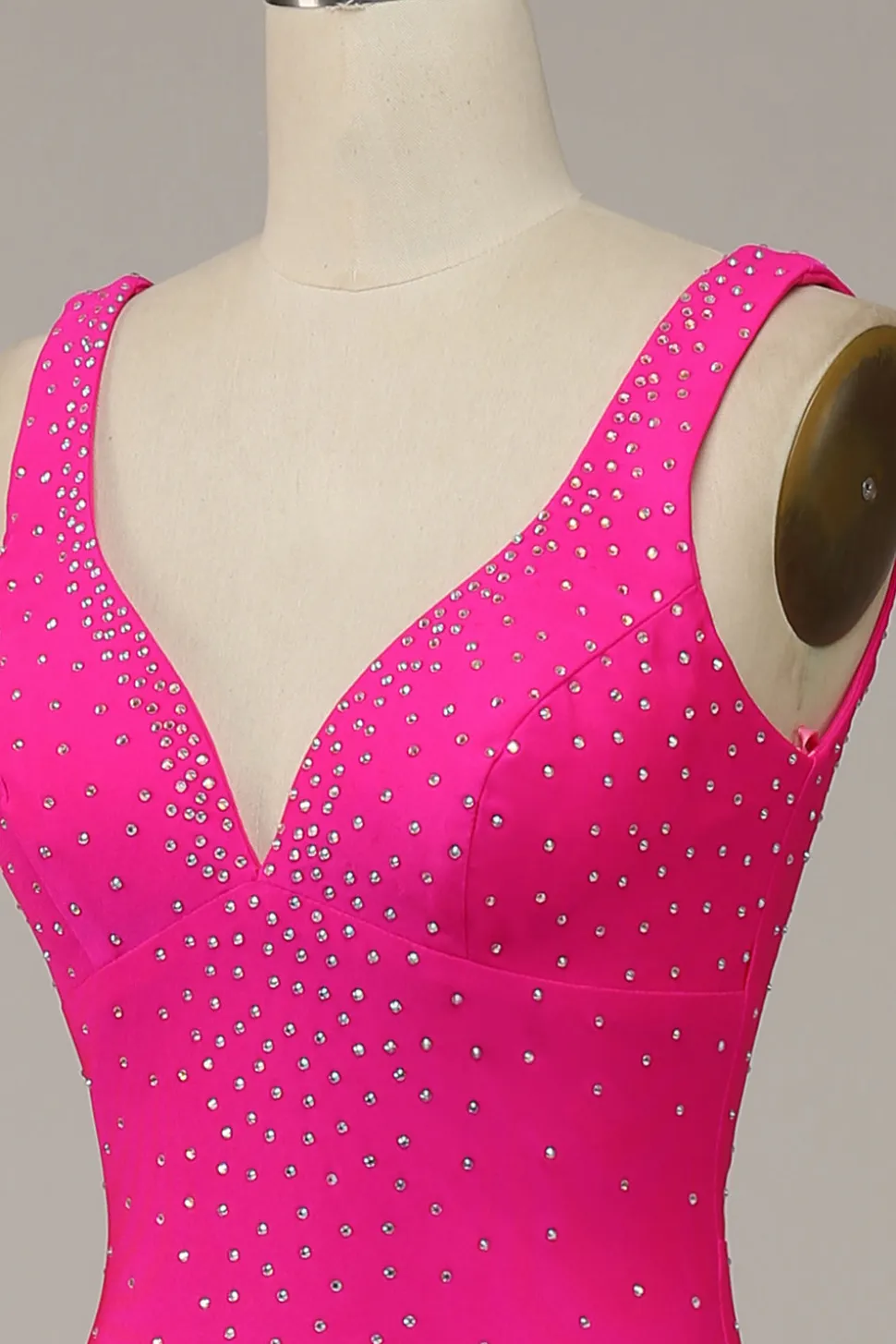 Fuchsia Sereia Vestido de Festa Com Contas Gola em V