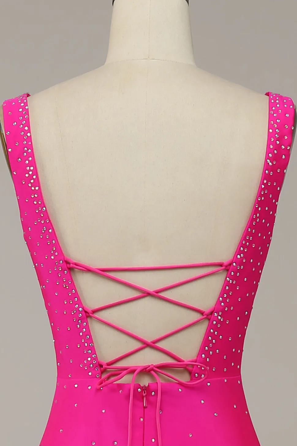 Fuchsia Sereia Vestido de Festa Com Contas Gola em V