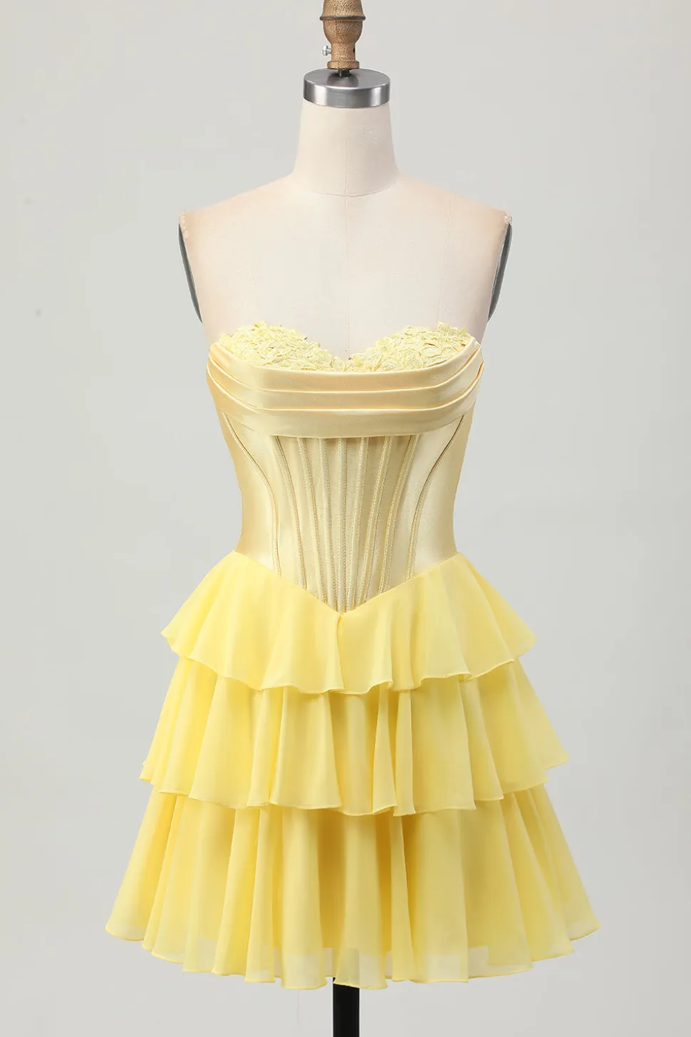 Fuchsia Strapless Corset Tiered A Line Short Homecoming Dress