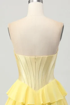 Fuchsia Strapless Corset Tiered A Line Short Homecoming Dress