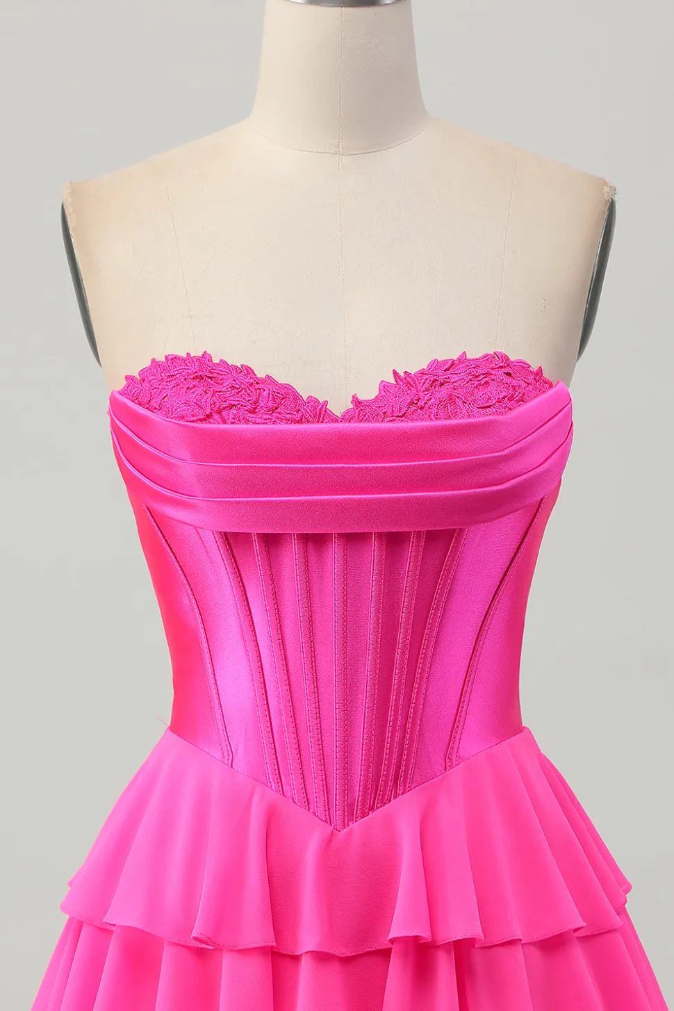 Fuchsia Strapless Corset Tiered A Line Short Homecoming Dress