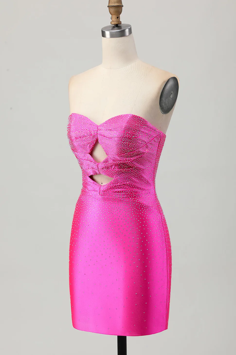 Fuchsia Strapless Cut out Frisado Bodycon Homecoming Dress