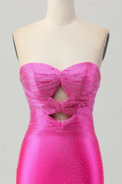 Fuchsia Strapless Cut out Frisado Bodycon Homecoming Dress