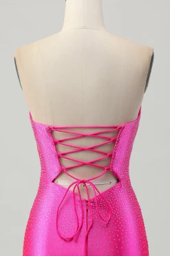Fuchsia Strapless Cut out Frisado Bodycon Homecoming Dress