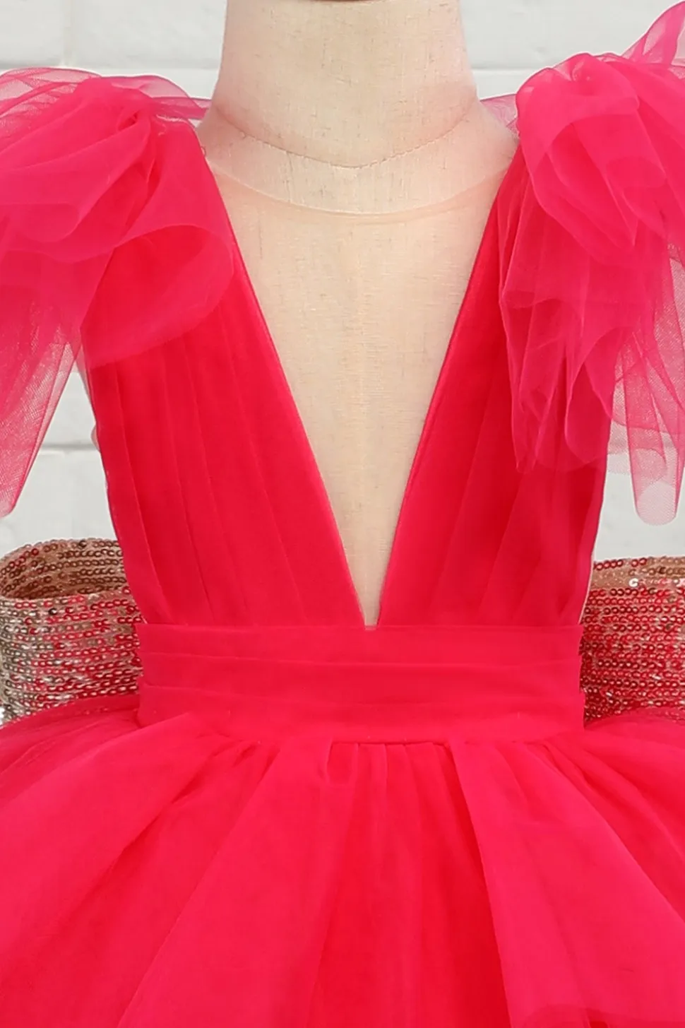 Fuchsia Tulle Flower Girl Dress com arco de lantejoulas