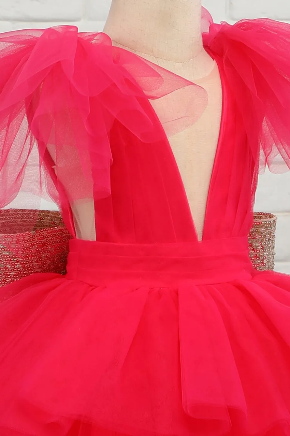 Fuchsia Tulle Flower Girl Dress com arco de lantejoulas