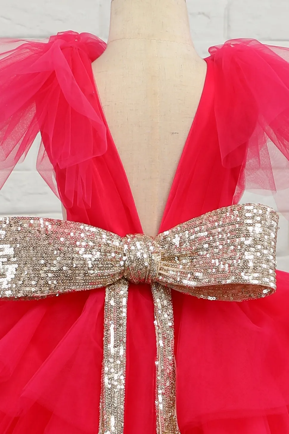Fuchsia Tulle Flower Girl Dress com arco de lantejoulas