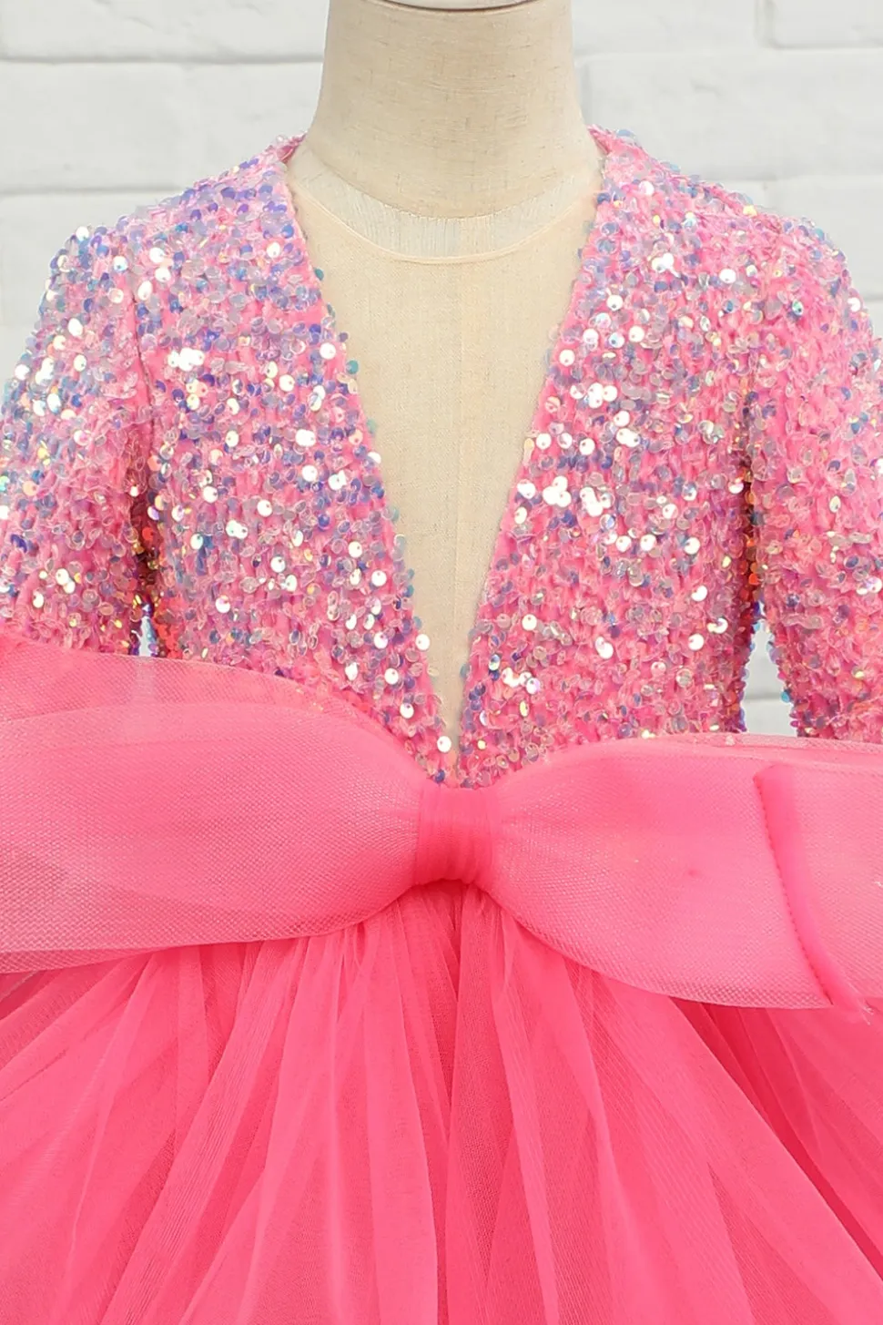 Fuchsia Tulle Lantejoulas Vestido de menina de flor