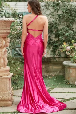 Fuchsia Um Ombro Sereia Vestido de Cerimónia