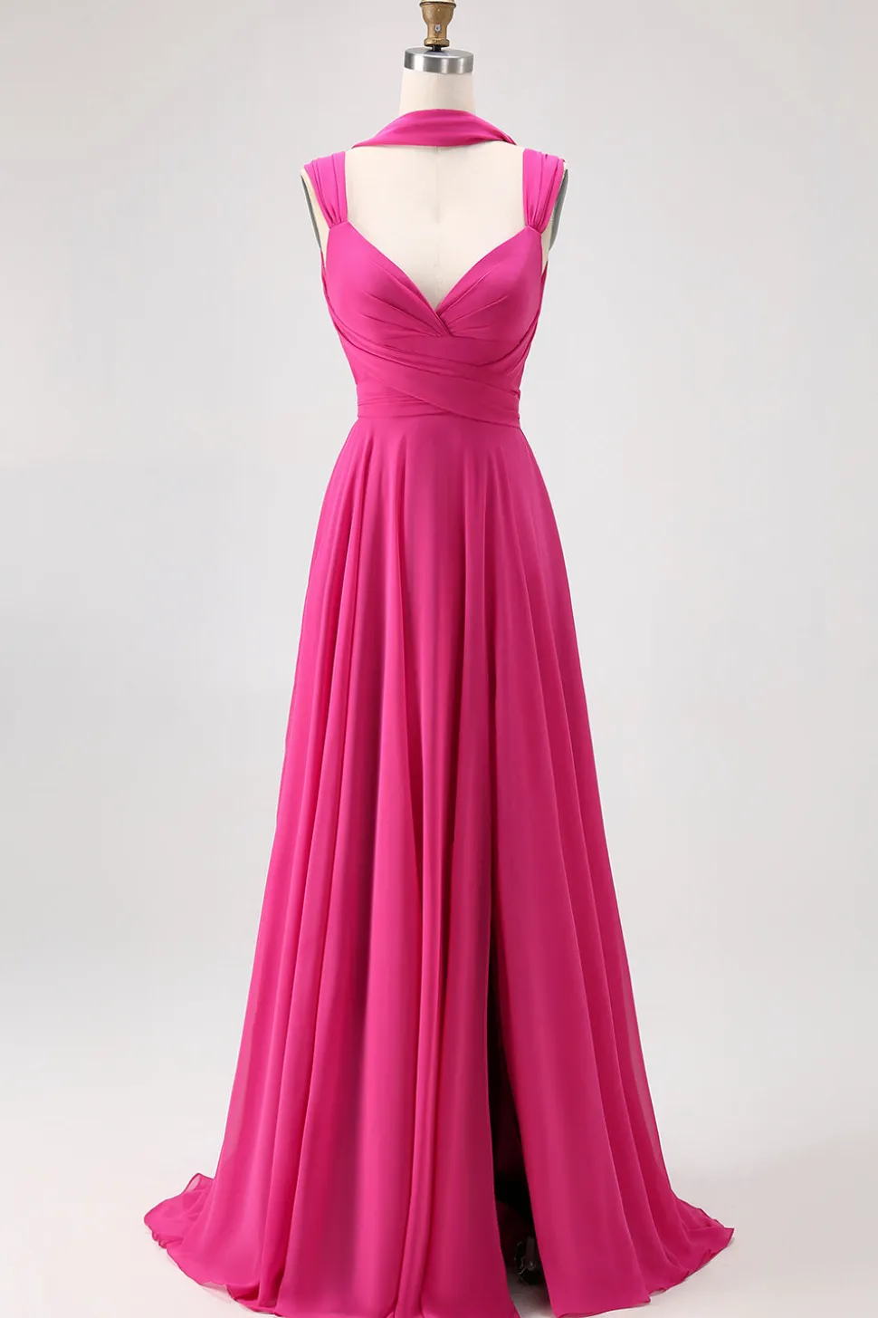 Fuchsia Uma linha conversível Chiffon vestido de dama de honra com fenda