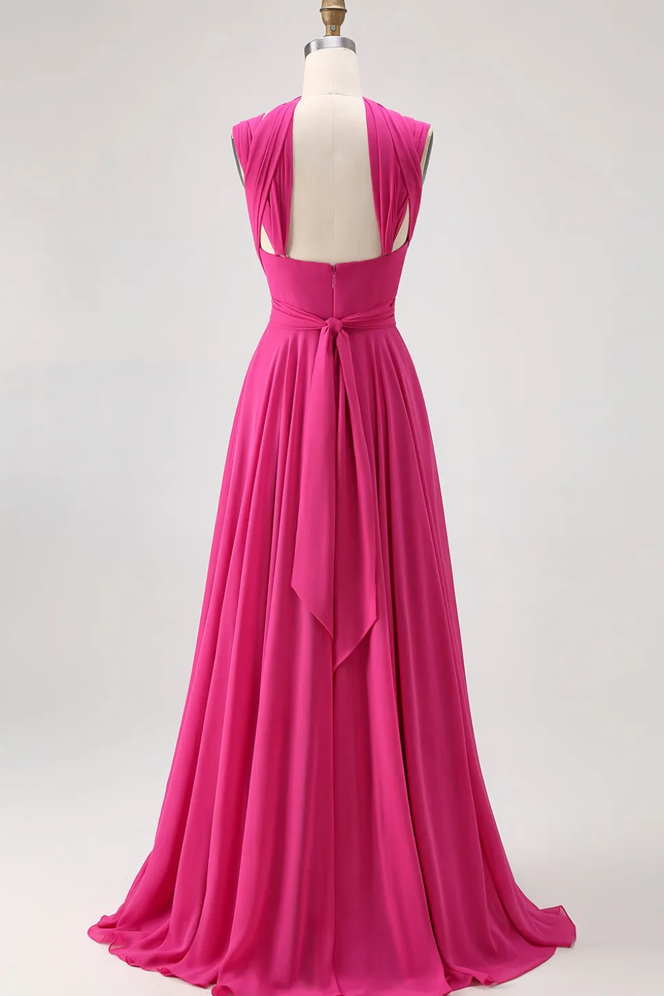 Fuchsia Uma linha conversível Chiffon vestido de dama de honra com fenda