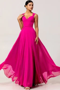 Fuchsia Uma linha conversível Chiffon vestido de dama de honra com fenda