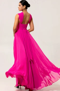 Fuchsia Uma linha conversível Chiffon vestido de dama de honra com fenda