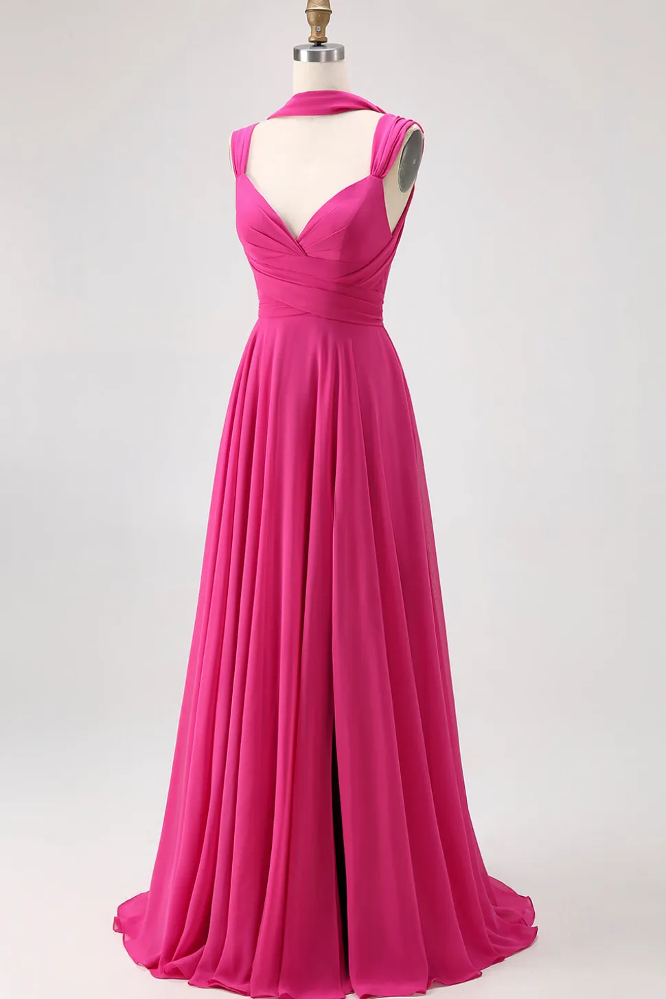 Fuchsia Uma linha conversível Chiffon vestido de dama de honra com fenda