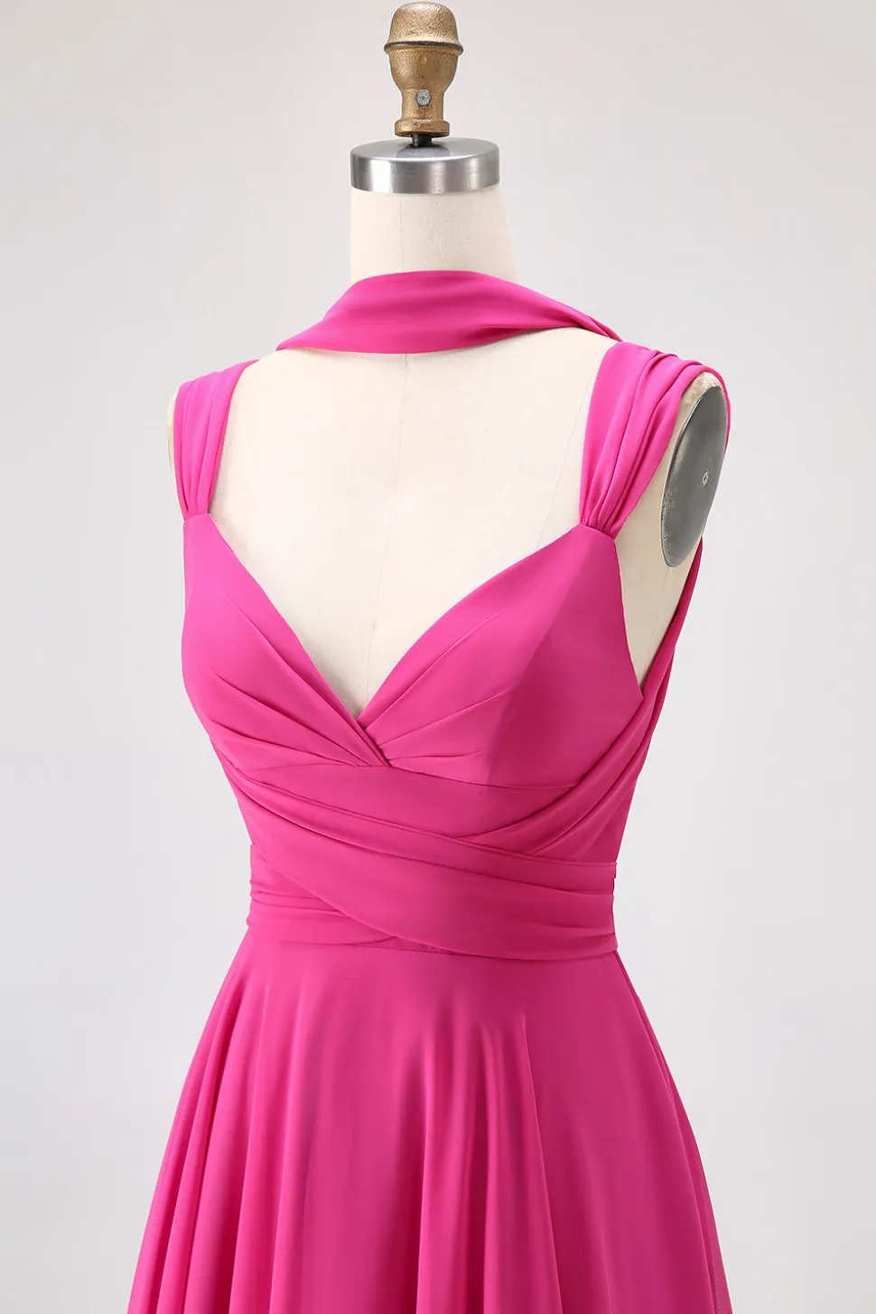 Fuchsia Uma linha conversível Chiffon vestido de dama de honra com fenda