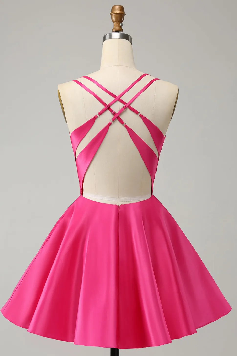 Fuchsia Uma Linha Esparguete Correias Backless Short Bonito Homecoming Dress