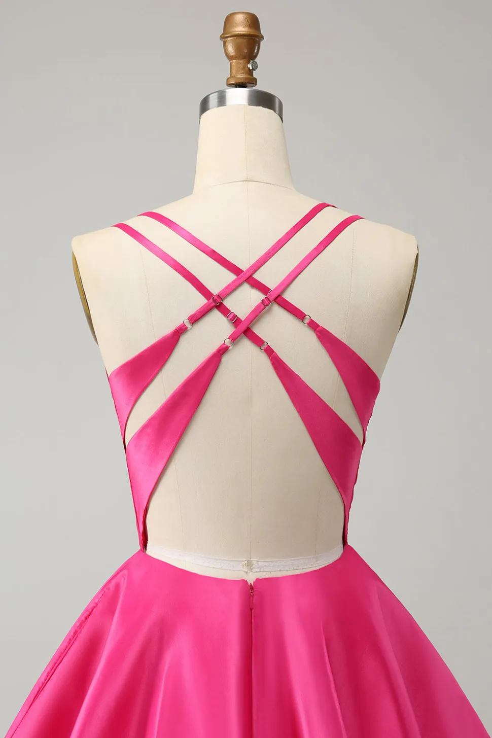 Fuchsia Uma Linha Esparguete Correias Backless Short Bonito Homecoming Dress