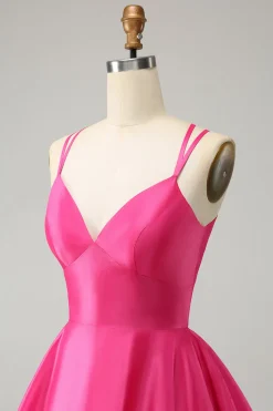 Fuchsia Uma Linha Esparguete Correias Backless Short Bonito Homecoming Dress
