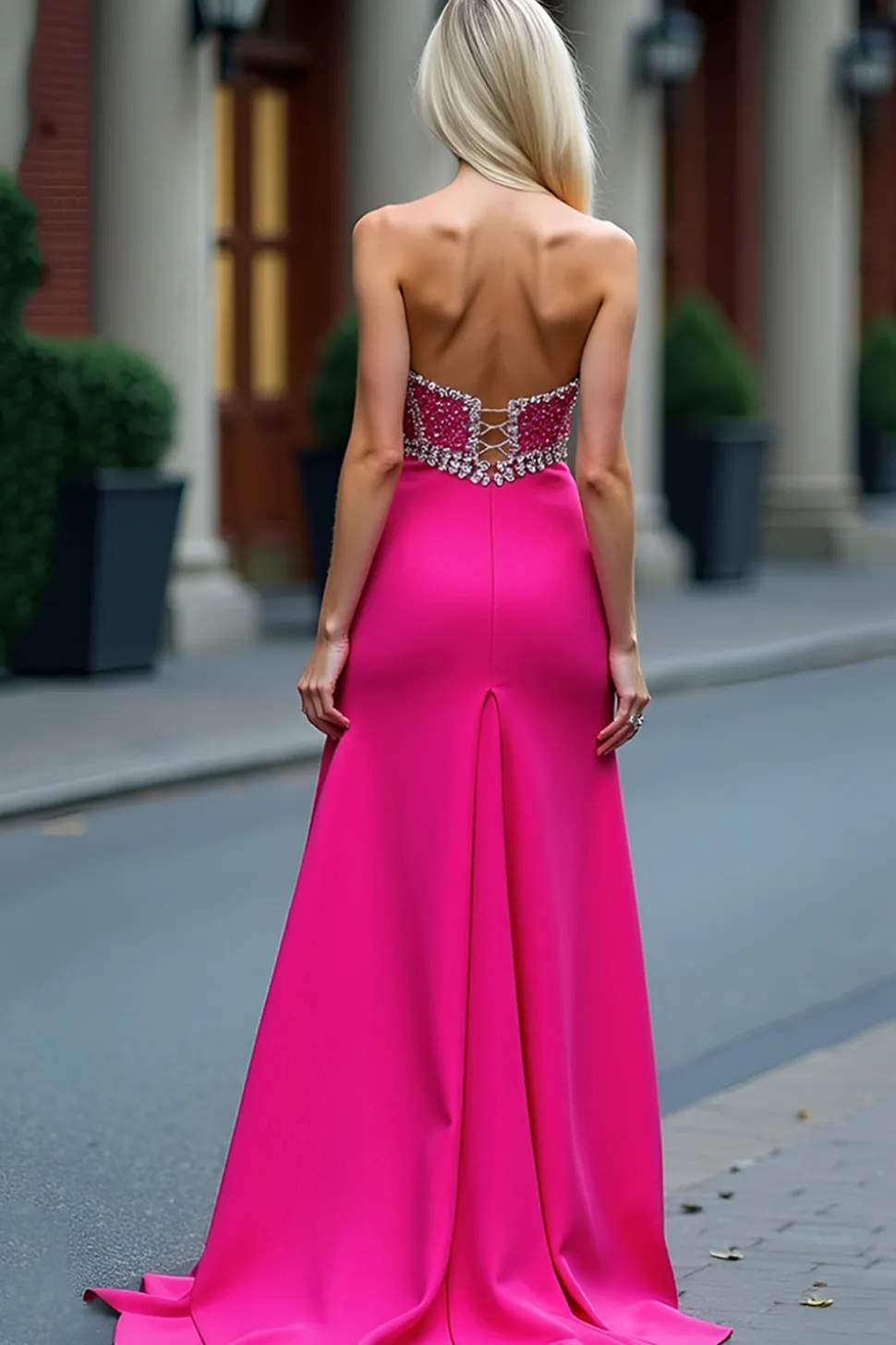 Fuchsia Uma Linha Querida Sequined Prom Dress