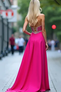 Fuchsia Uma Linha Querida Sequined Prom Dress