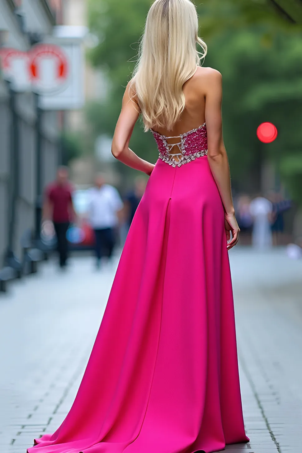 Fuchsia Uma Linha Querida Sequined Prom Dress