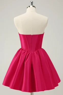 Fuchsia Uma Linha Querida Corset Cetim Vestido de Volta ao Lar Fofo