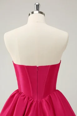 Fuchsia Uma Linha Querida Corset Cetim Vestido de Volta ao Lar Fofo
