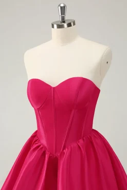 Fuchsia Uma Linha Querida Corset Cetim Vestido de Volta ao Lar Fofo