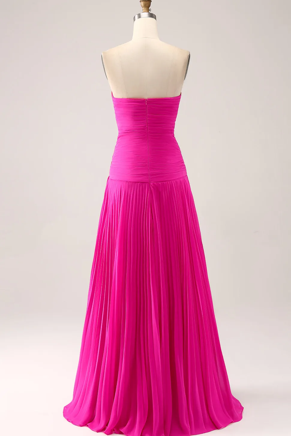 Fuchsia Uma linha querida plissado Keyhole longo vestido de baile com fenda