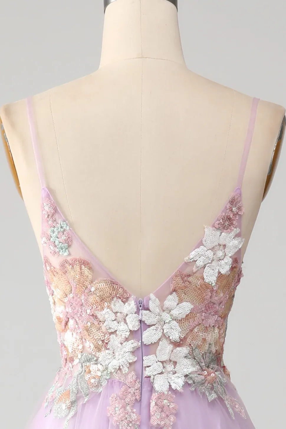 Glitter A-Line Esparguete Correias Lilás Longo Vestido de Baile com Flores