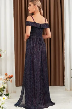 Glitter A-Line vestido roxo baile de formatura com ombro