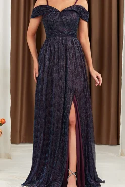 Glitter A-Line vestido roxo baile de formatura com ombro