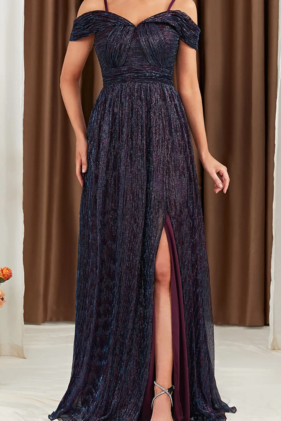 Glitter A-Line vestido roxo baile de formatura com ombro