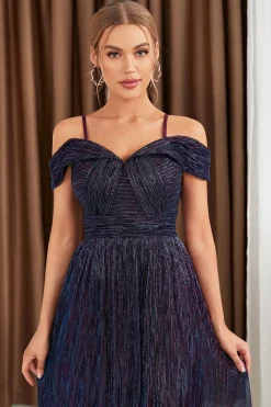 Glitter A-Line vestido roxo baile de formatura com ombro