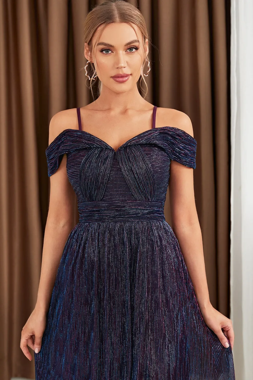 Glitter A-Line vestido roxo baile de formatura com ombro