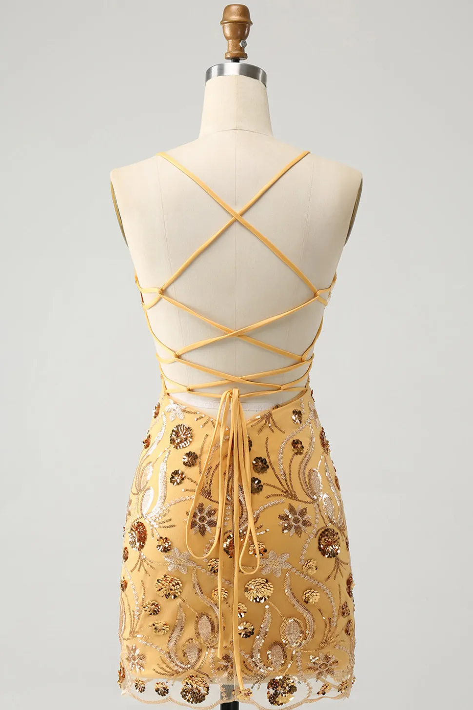 Glitter Amarelo Selim Bordado Apertado Curto Homecoming Dress com Missangas