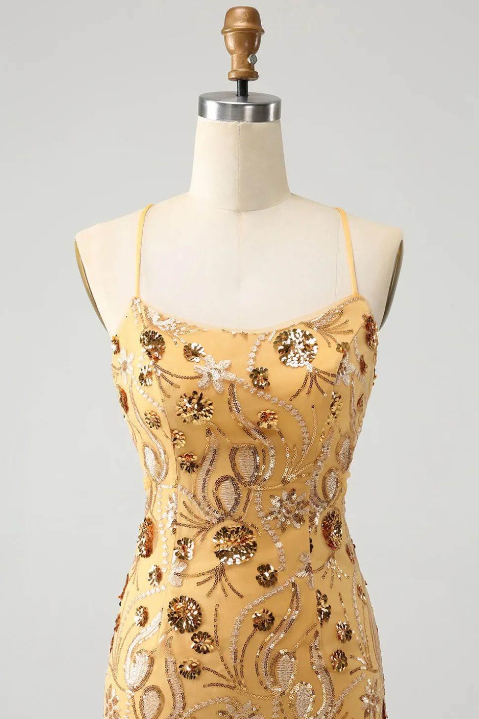 Glitter Amarelo Selim Bordado Apertado Curto Homecoming Dress com Missangas