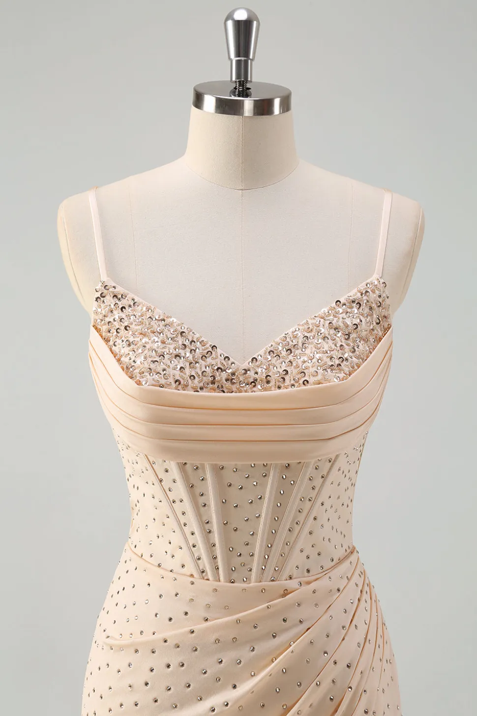 Glitter Amarelo Sereia Esparguete Correias Frisado Espartilho Longo Vestido de Baile com Fenda