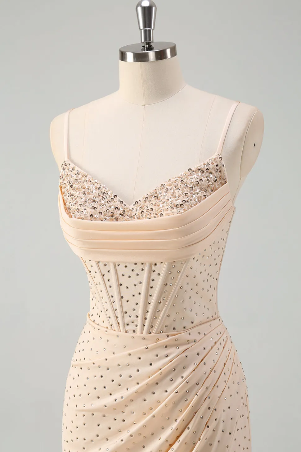 Glitter Amarelo Sereia Esparguete Correias Frisado Espartilho Longo Vestido de Baile com Fenda