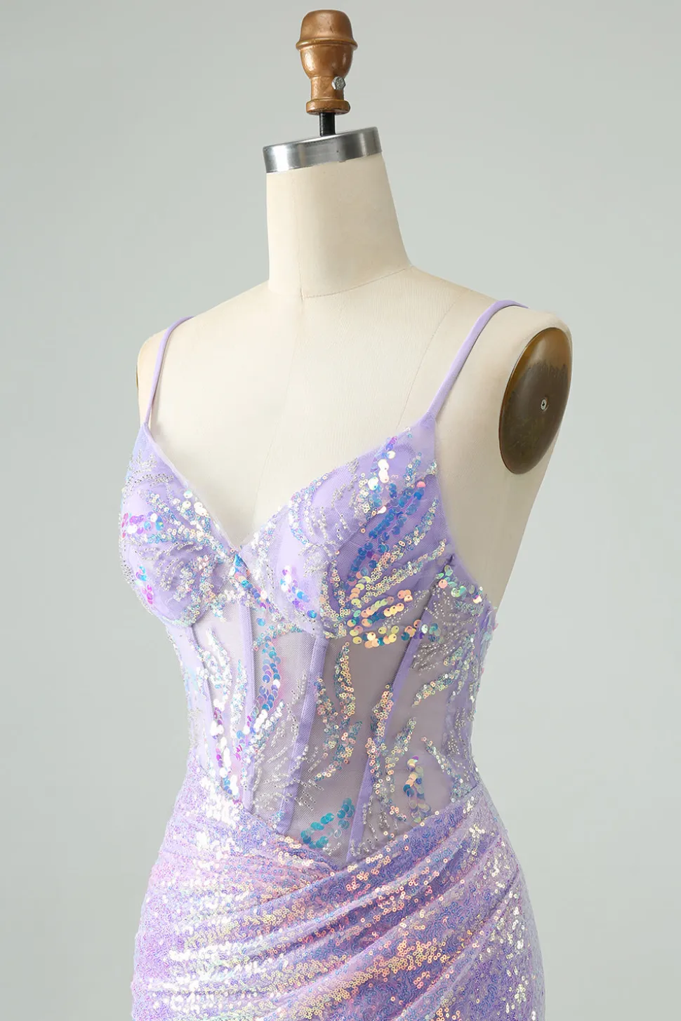 Glitter Azul Claro Apertado Esparguete Correias Vestido Curto Homecoming com Sequins