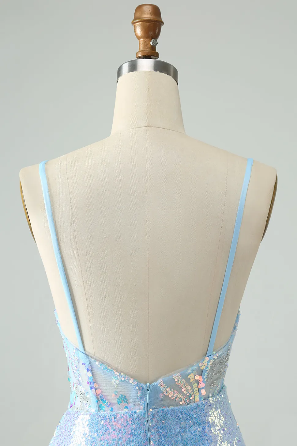 Glitter Azul Claro Apertado Esparguete Correias Vestido Curto Homecoming com Sequins
