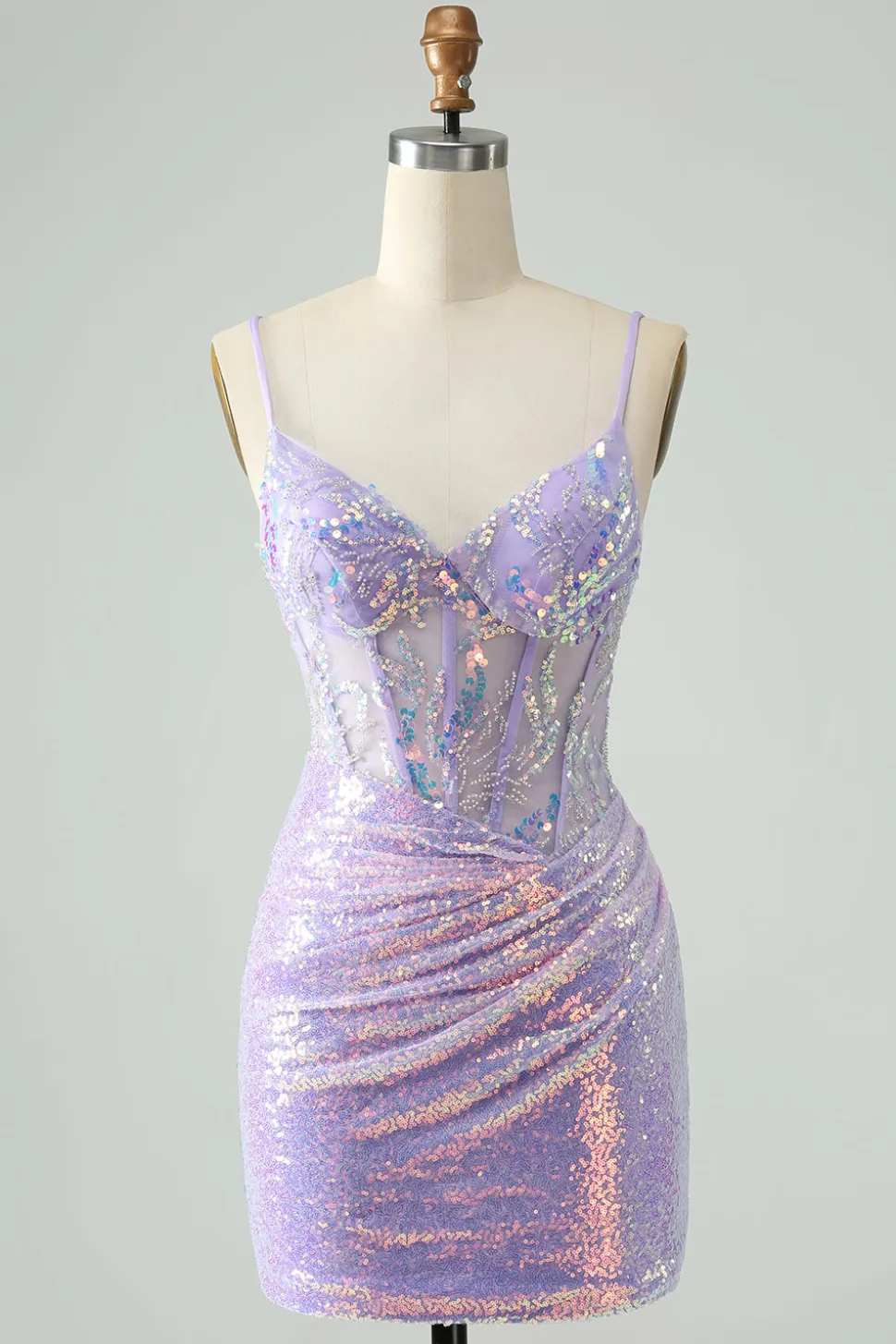 Glitter Azul Claro Apertado Esparguete Correias Vestido Curto Homecoming com Sequins