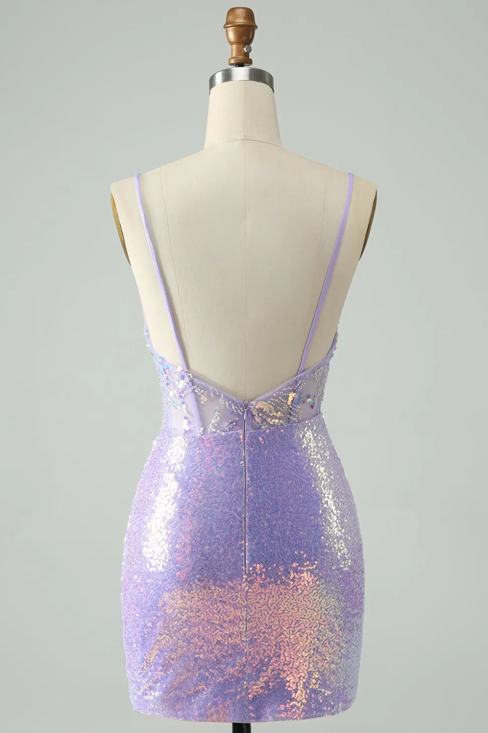 Glitter Azul Claro Apertado Esparguete Correias Vestido Curto Homecoming com Sequins
