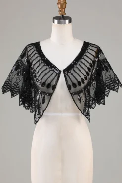 Glitter Black Sequins Cabo dos anos 1920 com Missangas
