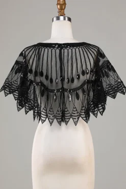 Glitter Black Sequins Cabo dos anos 1920 com Missangas