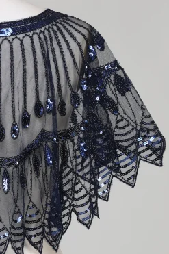 Glitter Black Sequins Cabo dos anos 1920 com Missangas