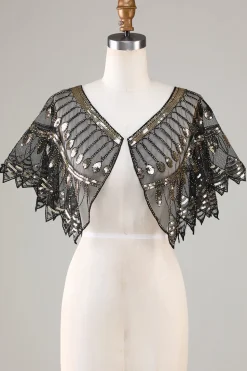 Glitter Black Sequins Cabo dos anos 1920 com Missangas
