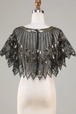 Glitter Black Sequins Cabo dos anos 1920 com Missangas