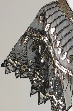 Glitter Black Sequins Cabo dos anos 1920 com Missangas